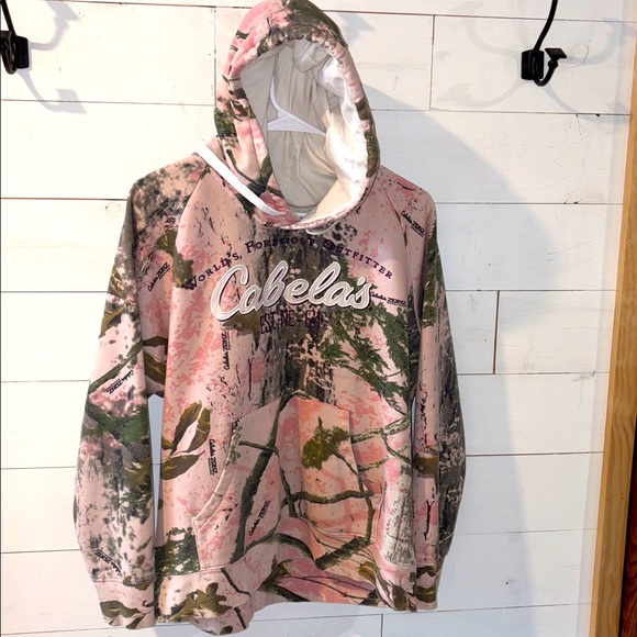 Cabela's Tops - Cabela’s Outfitters Pink Camo Camouflage Lined Women’s Large Hooded Sweatshirt
